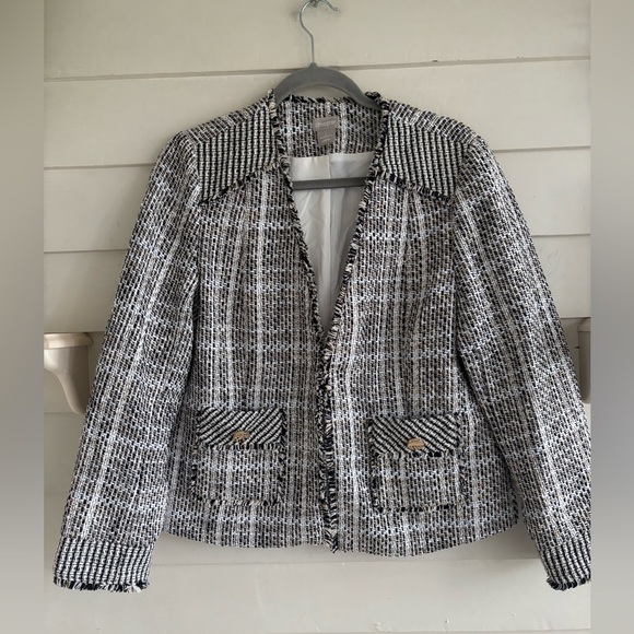 Chico's Black Tweed Fringe Blazer Jacket Women’s Size 8/10 (Chico’s Size 1) - Picture 5 of 15